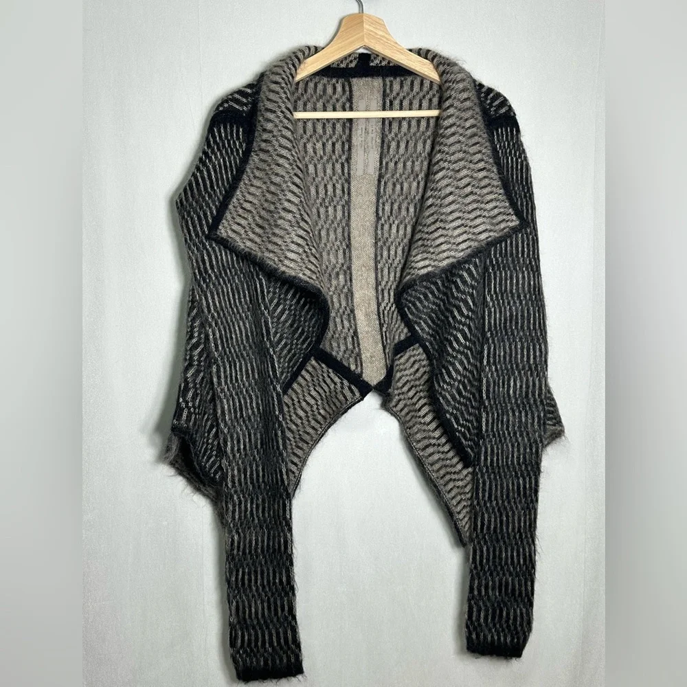 Rick Owens Glitter FW17 Mohair Merino Wool Draped Cardigan Black Beige- one size